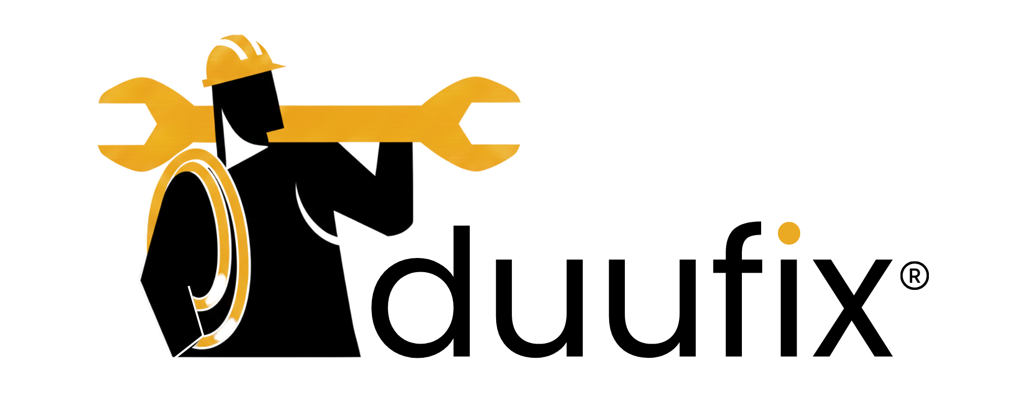 LOGO DUUFIX, OMINO tiene in mano chiave inglese logo